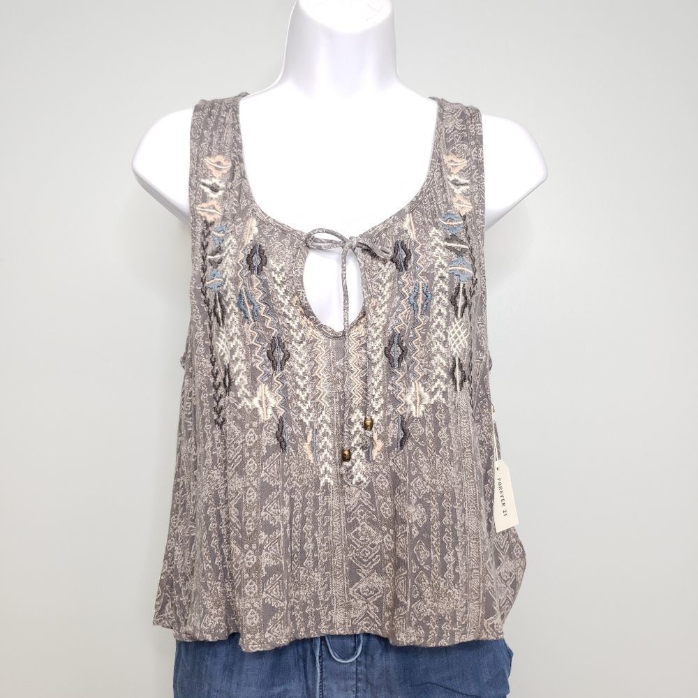 Forever 21 Southwest Embroidered Sleeveless Swing Top Size Small